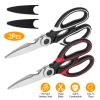 2Pcs Kitchen Scissors Stainless Steel Non Slip Sharp Shears Multi Purposes Walnut Cracker Bottle Opener Food Scissors For Chicken Poultry Scissors Mea