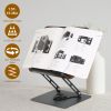 Book Stand for Reading Foldable Wood Book Holder Reading Rack Paper Stand with Adjustable Height 360° Rotatable Base Dual Paper Clips for Book Sheet M