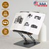 Book Stand for Reading Foldable Wood Book Holder Reading Rack Paper Stand with Adjustable Height 360° Rotatable Base Dual Paper Clips for Book Sheet M