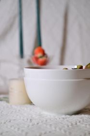 Setaria Bone China Dinnerware Set, 2 Pieces 8-inch Large Deep Salad Bowl, Soup, Cereal, Oatmeal, Fruit, Rice, Ivory White With Narrow Curve Strip