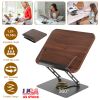 Book Stand for Reading Foldable Wood Book Holder Reading Rack Paper Stand with Adjustable Height 360° Rotatable Base Dual Paper Clips for Book Sheet M