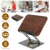 Book Stand for Reading Foldable Wood Book Holder Reading Rack Paper Stand with Adjustable Height 360° Rotatable Base Dual Paper Clips for Book Sheet M