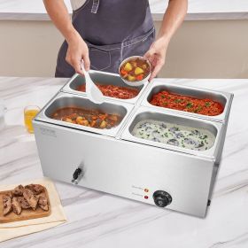 Commercial Electric Food Warmer 4-Pan Countertop Buffet 15.9QT Bain Marie (Option: Silver)