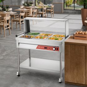 6 X 1/2 Pans Commercial Food Warmer Steam Table With Undershelf And Shield (Option: Silver)
