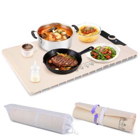 Food Warming Mat 23.6X15.8In 300W Fast Heating Electric Silicone Food Warmer With 14 Temp Levels 10Hrs Timer Settings Roll-Up Portable Hot Plates (Option: Beige)