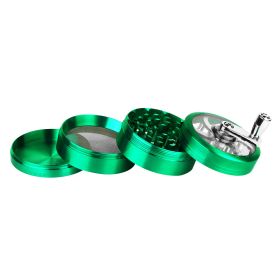 Herb Spice Tobacco Grinder 2.5-inch 4-Piece Zinc Alloy Hand Crank Crusher Kitchen Mill with Pollen Scraper (Option: StainlessHandleHerbGrinderAqua)
