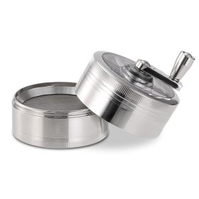 Herb Spice Tobacco Grinder 2.5-inch 4-Piece Zinc Alloy Hand Crank Crusher Kitchen Mill with Pollen Scraper (Option: StainlessHandleHerbGrinderSilver)