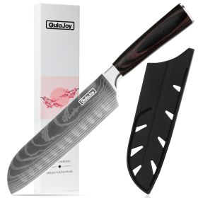 Qulajoy Santoku Knife, High Carbon Stainless Steel Chef Knife Japanese Kitchen Knives With Ergonomic Pakkawood Handle, Chopping Knife For Home Ki (Option: Santoku knife)